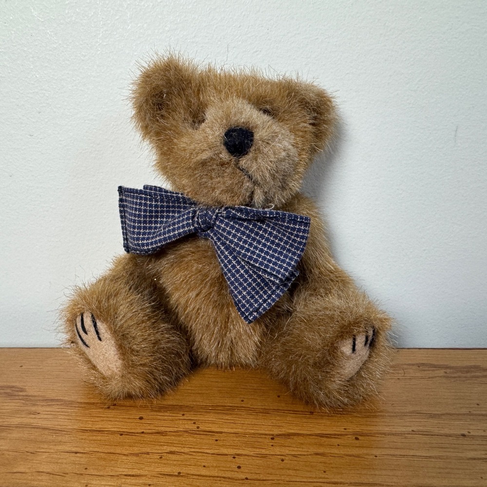 Boyds Bears‎ Hastings P. Bearford 6" Plush Teddy with plaid navy bow Vintage